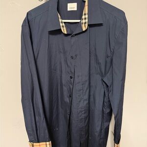Burberry Dark Blue Shirt with Check Trim